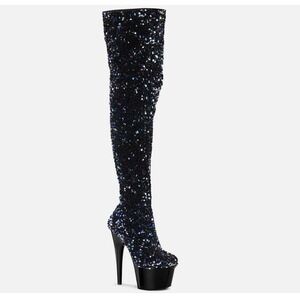 Pleaser Adore 3020 Sequin Thigh High Platform Boots Black Size 10 US 7in Heel